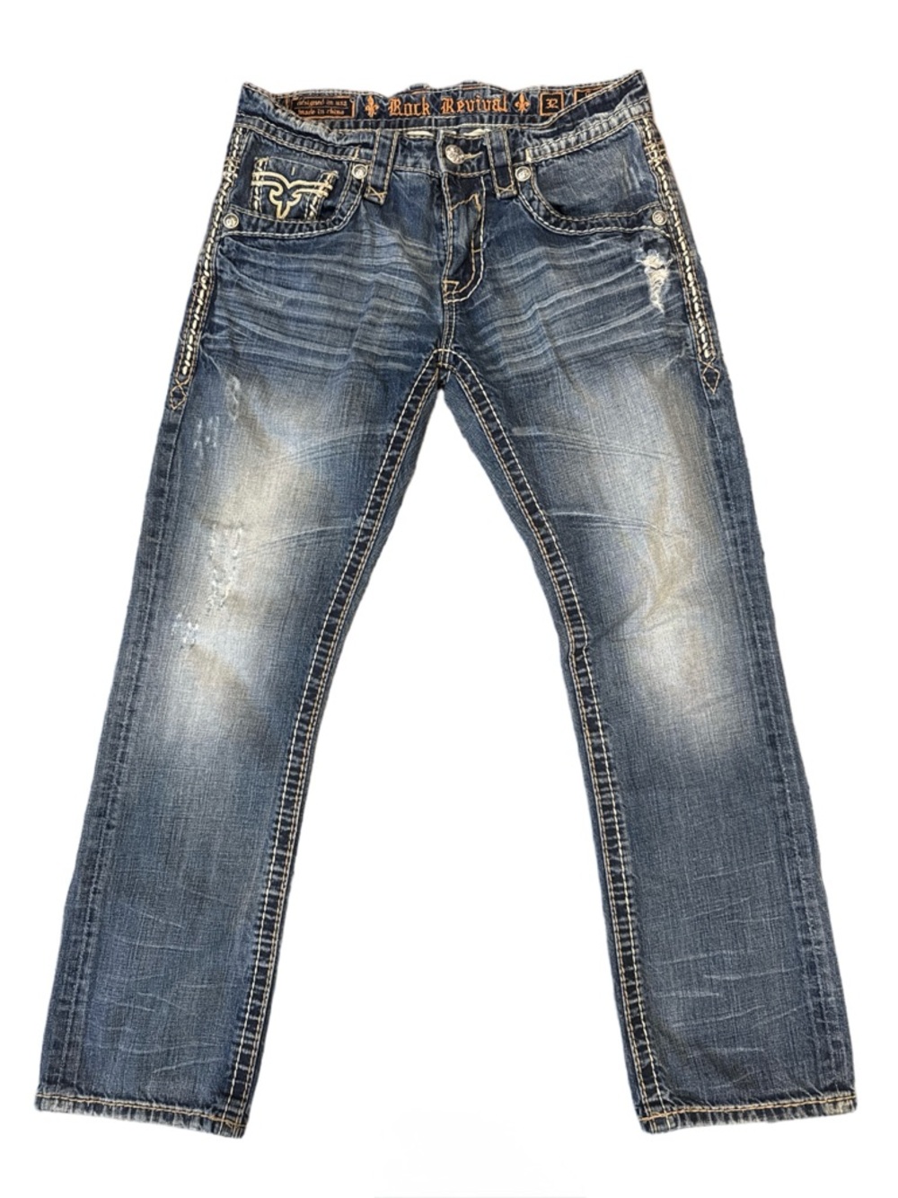 Rock Revival Men’s Faded Blue Straight-Leg Jeans